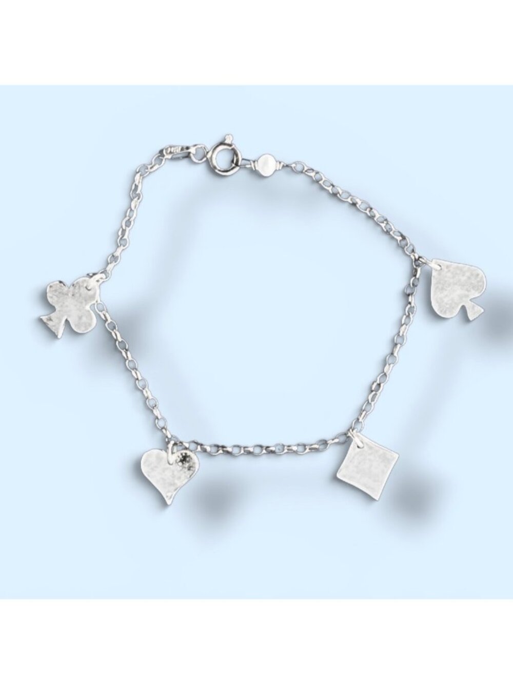 Sterling Silver 925 Charm Bracelet Playing Card Suit Charms Italy Vintage - Picture 2 of 10